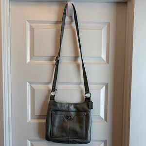 Silver Coach Leather Crossbody Bag